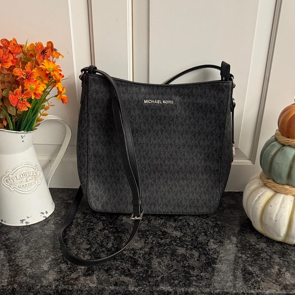 Michael Kors Black MK Logo Crossbody Bag with Gold Hardware